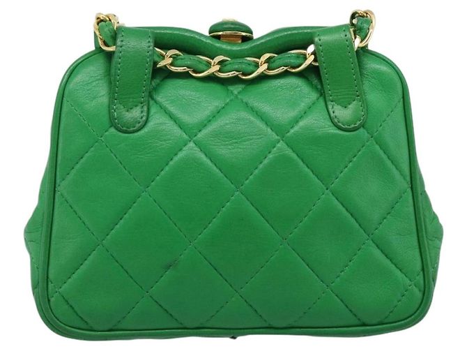 CHANEL COCO Mark Matelasse Chain Shoulder Bag Lamb Skin Green Gold - vista 3