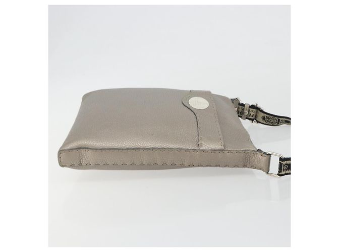 FENDI Celeria Shoulder Bag Leather Gray Silver - vista 3