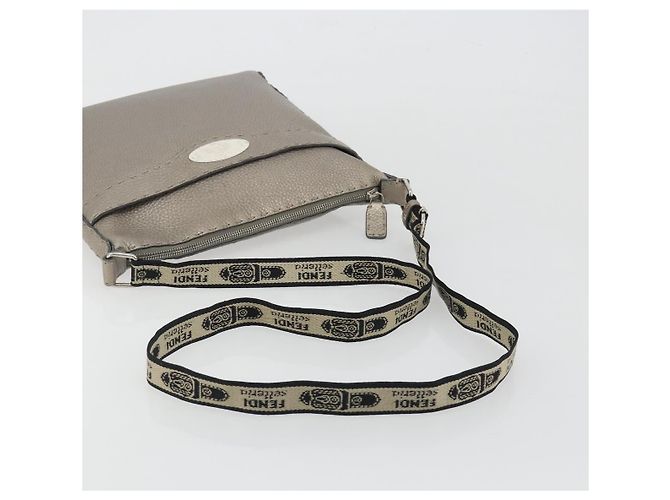 FENDI Celeria Shoulder Bag Leather Gray Silver - vista 7
