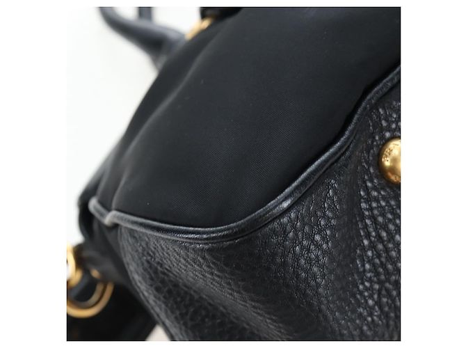 PRADA Hand Bag Nylon Leather 2way Black Gold - vista 17