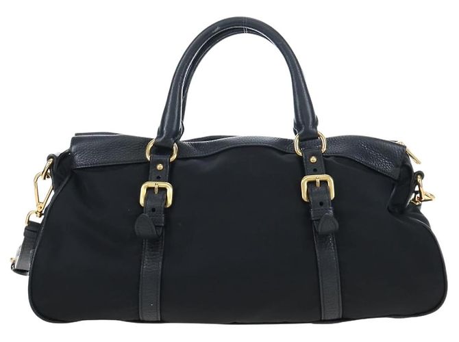 PRADA Hand Bag Nylon Leather 2way Black Gold - vista 2