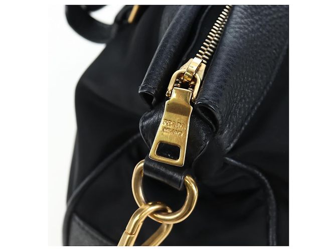 PRADA Hand Bag Nylon Leather 2way Black Gold - vista 21
