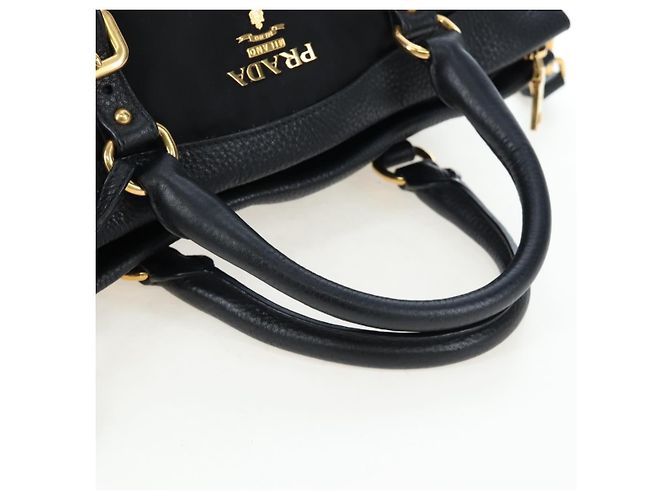 PRADA Hand Bag Nylon Leather 2way Black Gold - vista 7