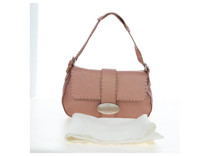 FENDI Celeria Baguette Shoulder Bag Leather Pink Silver - vista 12