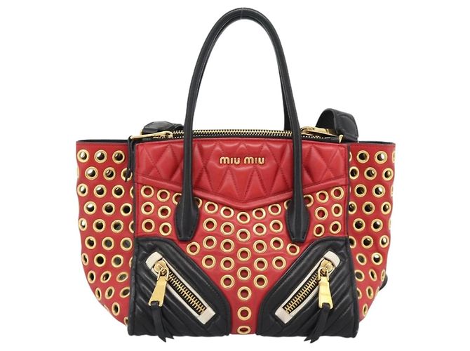 Miu Miu Hand Bag Leather 2way Black Gold Tone - vista 13