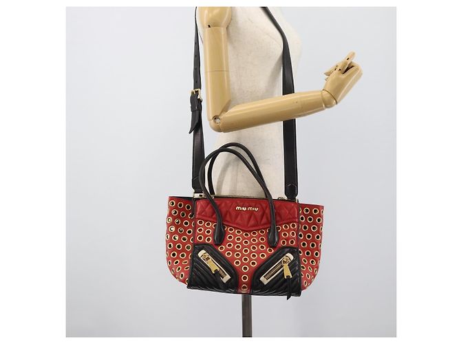 Miu Miu Hand Bag Leather 2way Black Gold Tone - vista 30