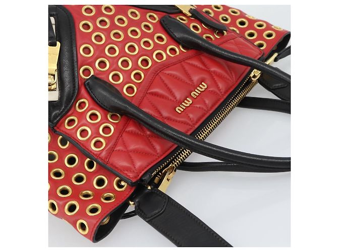 Miu Miu Hand Bag Leather 2way Black Gold Tone - vista 6