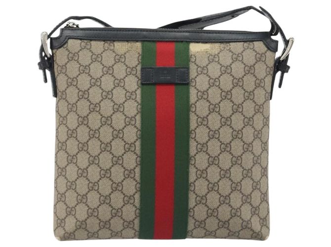 GUCCI GG Supreme Web Sherry Line Shoulder Bag Beige Silver 337111 - vista 2