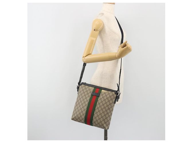 GUCCI GG Supreme Web Sherry Line Shoulder Bag Beige Silver 337111 - vista 24