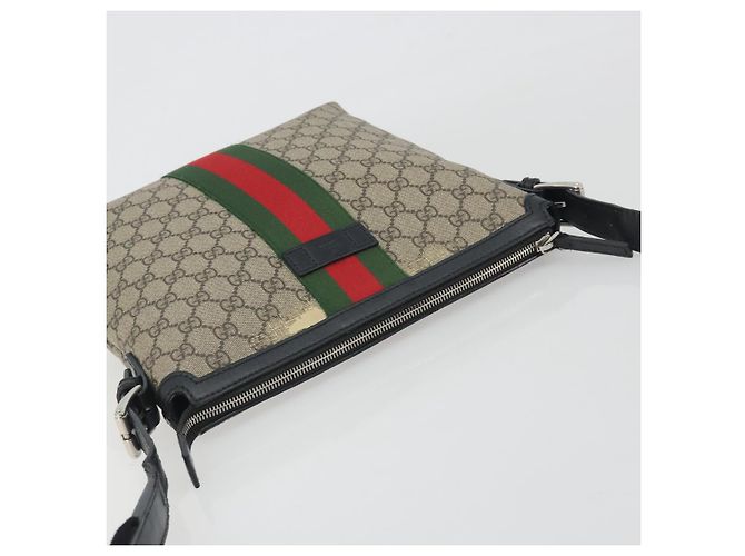 GUCCI GG Supreme Web Sherry Line Shoulder Bag Beige Silver 337111 - vista 6