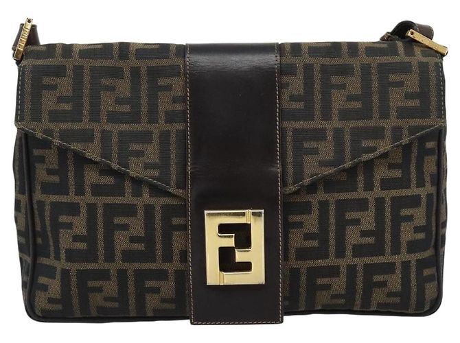 FENDI Zucca Canvas Shoulder Bag Brown Black - vista 13
