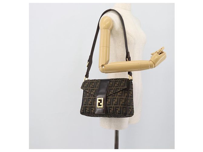 FENDI Zucca Canvas Shoulder Bag Brown Black - vista 21