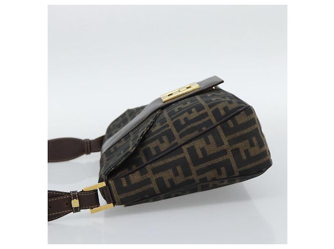 FENDI Zucca Canvas Shoulder Bag Brown Black - vista 3