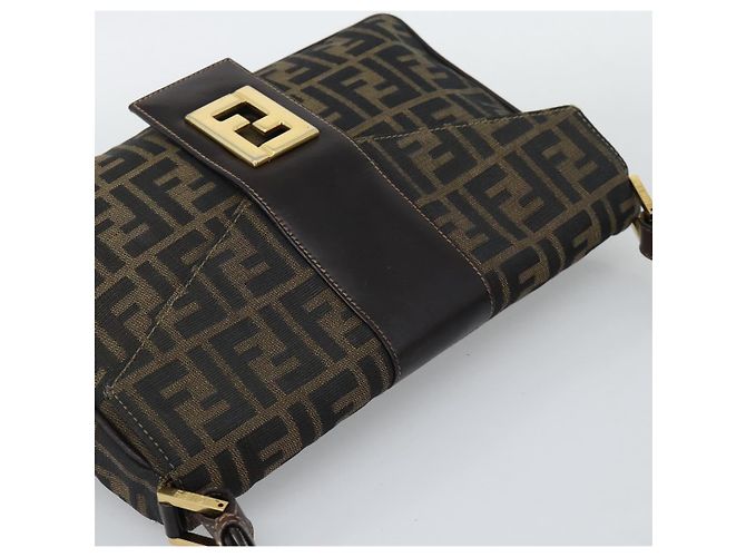 FENDI Zucca Canvas Shoulder Bag Brown Black - vista 6