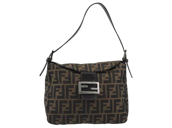 FENDI Zucca Canvas Mamma Baguette Shoulder Bag Brown Black - vista 13