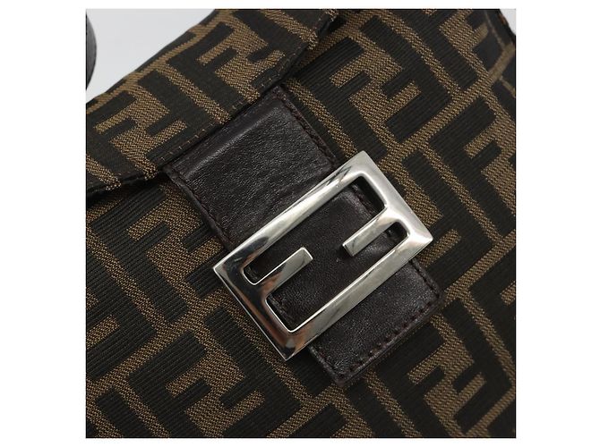 FENDI Zucca Canvas Mamma Baguette Shoulder Bag Brown Black - vista 18