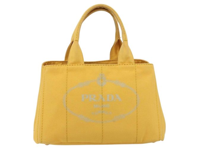 PRADA Canapa M Hand Bag Canvas Yellow Gold - vista 13