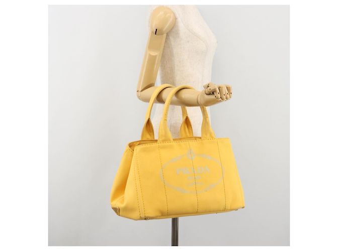 PRADA Canapa M Hand Bag Canvas Yellow Gold - vista 25