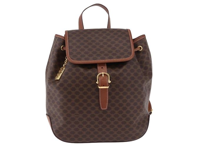 Céline CELINE Macadam Canvas Backpack PVC Leather Brown Gold - vista 13