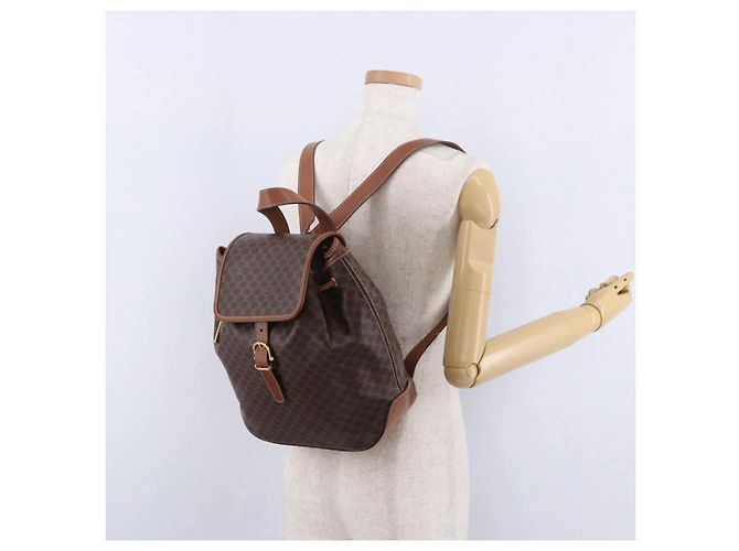 Céline CELINE Macadam Canvas Backpack PVC Leather Brown Gold - vista 28