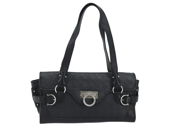 Salvatore Ferragamo Gancini Shoulder Bag Leather Black Silver - vista 2