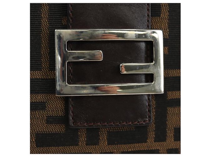 FENDI Zucca Canvas Mamma Baguette Shoulder Bag Brown Black - vista 19