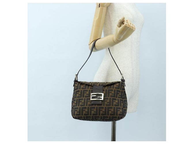 FENDI Zucca Canvas Mamma Baguette Shoulder Bag Brown Black - vista 26