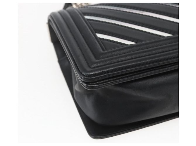 CHANEL Chain Boy Chanel V Stitch Bag Leather Black Silver CC - vista 14