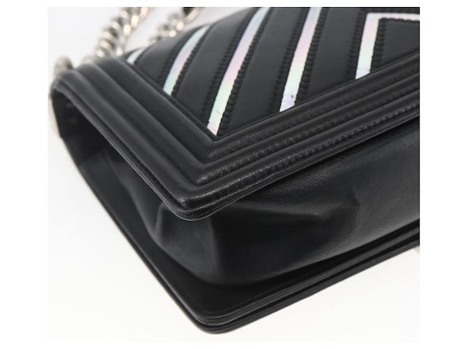 CHANEL Chain Boy Chanel V Stitch Bag Leather Black Silver CC - vista 16