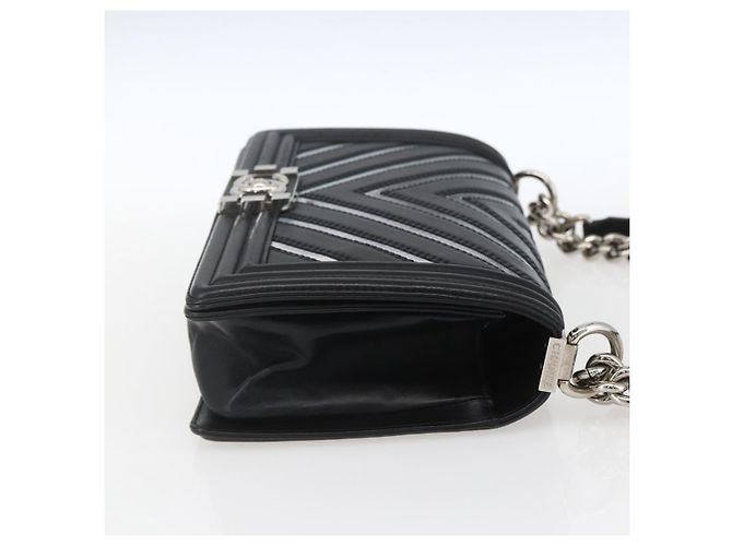 CHANEL Chain Boy Chanel V Stitch Bag Leather Black Silver CC - vista 4