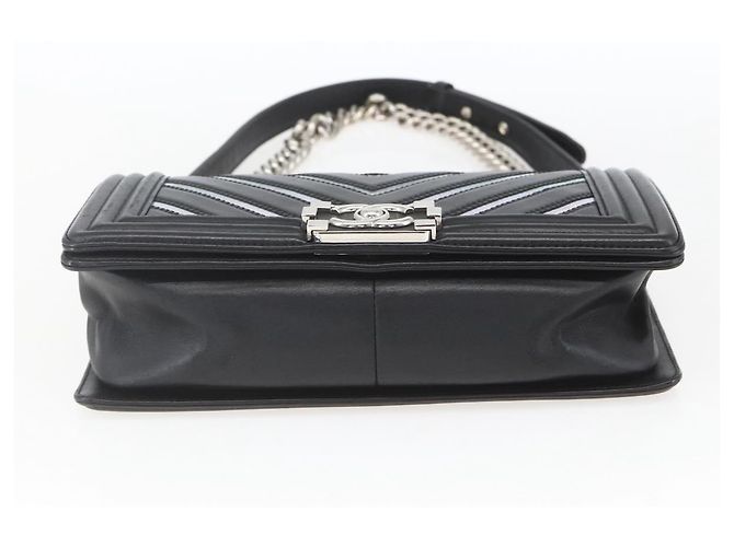CHANEL Chain Boy Chanel V Stitch Bag Leather Black Silver CC - vista 5