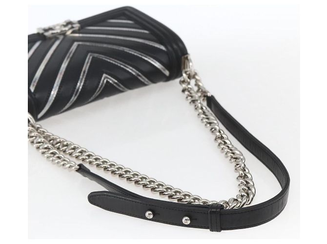 CHANEL Chain Boy Chanel V Stitch Bag Leather Black Silver CC - vista 7