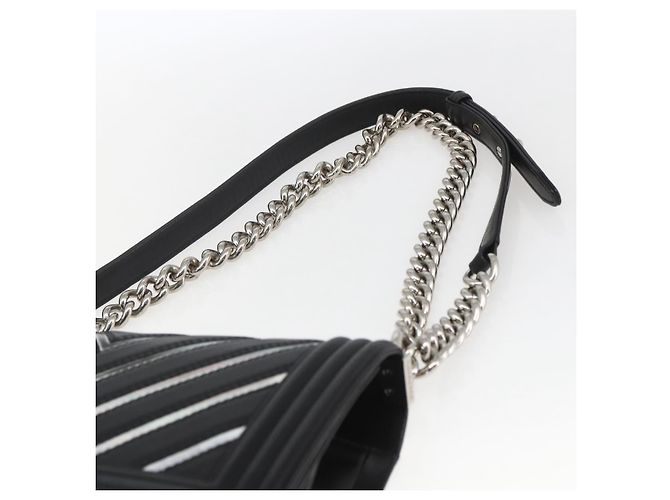 CHANEL Chain Boy Chanel V Stitch Bag Leather Black Silver CC - vista 8