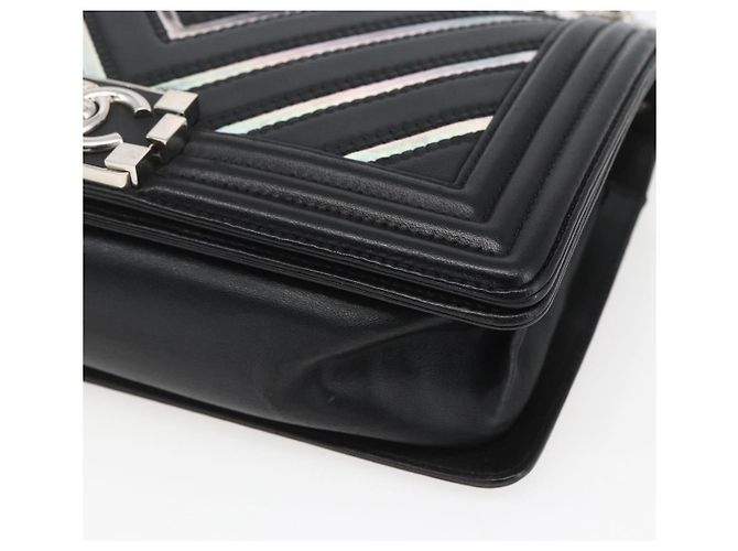 CHANEL Chain Boy Chanel V Stitch Bag Leather Black Silver CC - vista 9