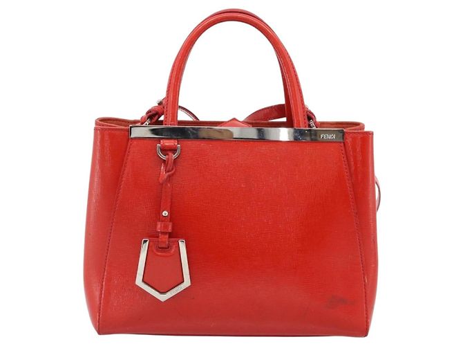 FENDI 2 JOURS Hand Bag Leather 2way Red Silver - vista 13