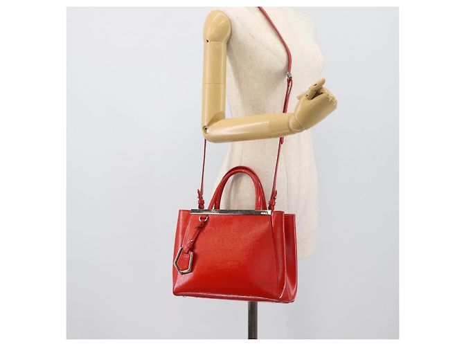 FENDI 2 JOURS Hand Bag Leather 2way Red Silver - vista 25