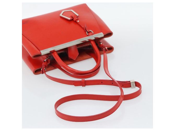 FENDI 2 JOURS Hand Bag Leather 2way Red Silver - vista 9