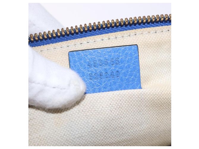 GUCCI Tiger Pattern Hand Bag Leather 2way Blue Gold 453565 - vista 12