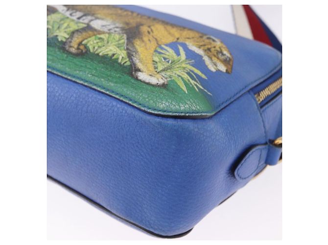 GUCCI Tiger Pattern Hand Bag Leather 2way Blue Gold 453565 - vista 16