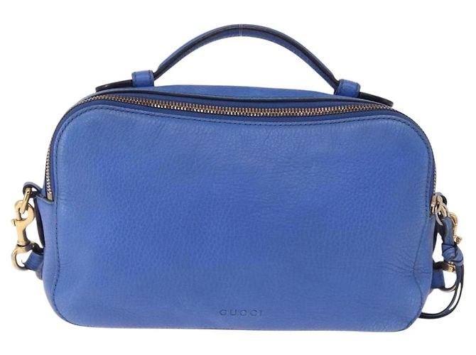 GUCCI Tiger Pattern Hand Bag Leather 2way Blue Gold 453565 - vista 2