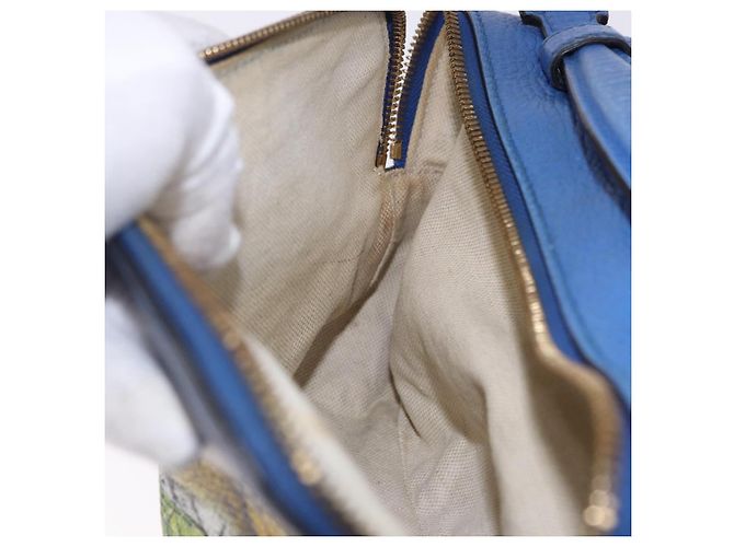 GUCCI Tiger Pattern Hand Bag Leather 2way Blue Gold 453565 - vista 26