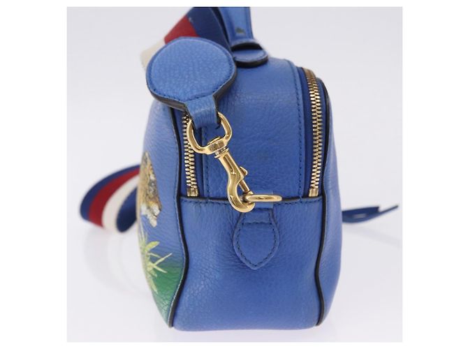GUCCI Tiger Pattern Hand Bag Leather 2way Blue Gold 453565 - vista 3