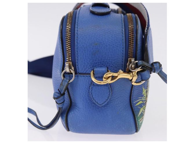GUCCI Tiger Pattern Hand Bag Leather 2way Blue Gold 453565 - vista 4