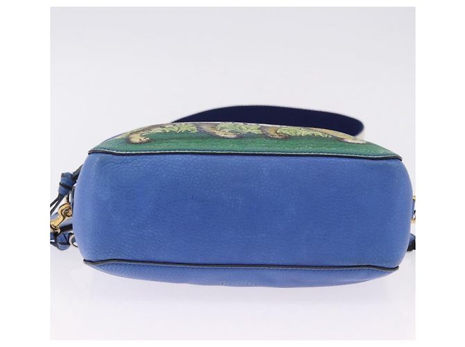 GUCCI Tiger Pattern Hand Bag Leather 2way Blue Gold 453565 - vista 5