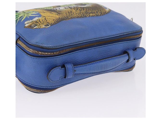 GUCCI Tiger Pattern Hand Bag Leather 2way Blue Gold 453565 - vista 6