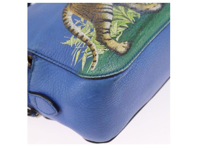 GUCCI Tiger Pattern Hand Bag Leather 2way Blue Gold 453565 - vista 9