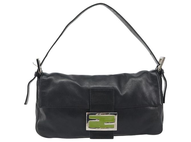 FENDI Mamma Baguette Shoulder Bag Leather Black Silver - vista 13