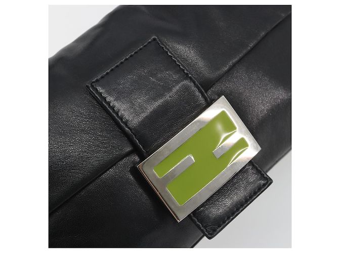 FENDI Mamma Baguette Shoulder Bag Leather Black Silver - vista 18