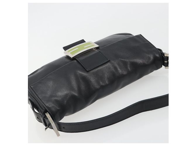FENDI Mamma Baguette Shoulder Bag Leather Black Silver - vista 6