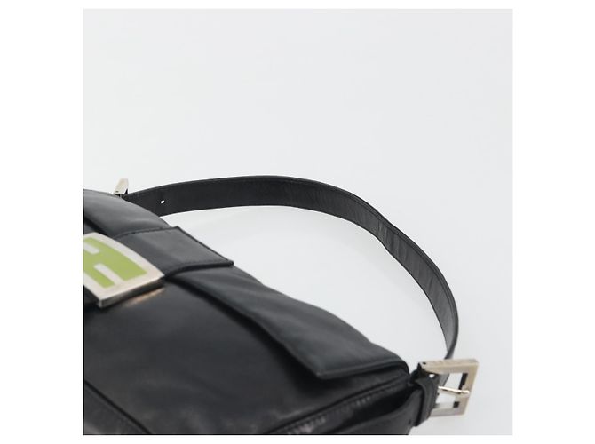 FENDI Mamma Baguette Shoulder Bag Leather Black Silver - vista 8